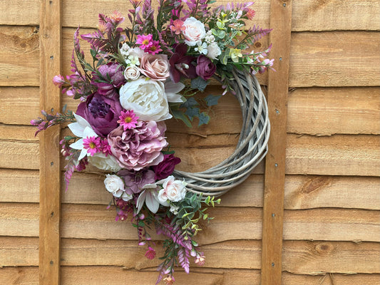 Handmade Summer Garden Romance Wreath with artificial flowers – perfect special occasion door and wall decor